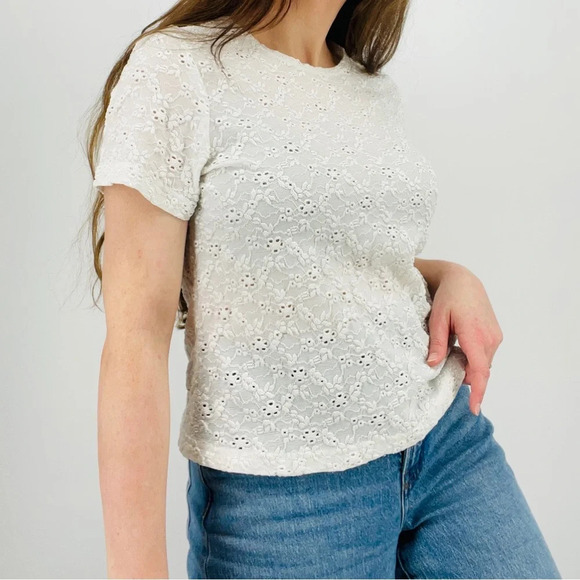 vintage ivory lace feminine minimalist baby tee blouse top size L - Picture 3 of 7